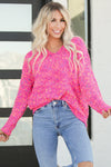 Dark Pink Colorful Spots Knitted V Neck Casual Sweater-Tops-MomFashion