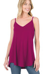 Pitaya Pink Spaghetti Strap V-Neck Flowy Tunic Tank Top-Tops-MomFashion