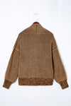 Brown Chunky Waffle Knit Oversized Collar Cardigan-Tops-MomFashion