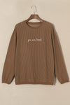 Khaki You Are Loved Print Corduroy Sweatshirt-Tops-MomFashion