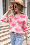 Light Pink Valentine’s Day Heart Jacquard Knit Sweater-Tops-MomFashion