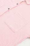 Pink Roll Tab Sleeve Ribbed Cording Shacket-Outerwear-MomFashion