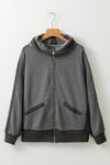 Gray Thermal Waffle Knit Full Zipper Hooded Jacket-Outerwear-MomFashion