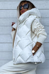 White Quilted Zipper Front Hooded Vest Coat-Outerwear-MomFashion