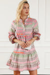 Multicolour Boho Print Puff Sleeve Buttoned Babydoll Dress-Dresses-MomFashion