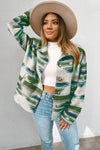 Blackish Green Aztec Print Button Up Long Sleeve Jacket-Outerwear-MomFashion