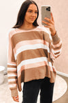 Multicolour Striped Knit Drop Shoulder Loose Sweater-Tops-MomFashion