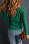 Green Lace Crochet V Neck Long Sleeve Top-Tops-MomFashion