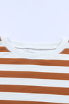 Brown Stripe Drop Shoulder Striped Pullover Sweatshirt-Tops-MomFashion