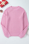 Pink Crochet Knit Drop Shoulder Sweater-Sweaters & Cardigans/Sweaters-MomFashion