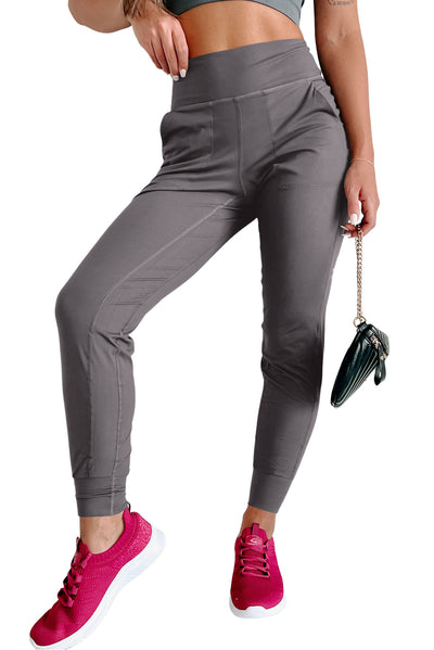 Medium Grey Exposed Seam High Waist Pocketed Joggers-Bottoms-MomFashion