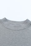 Gray Crew Neck Ribbed Trim Waffle Knit Top-Tops-MomFashion