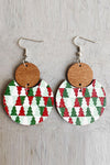 Dark Green Christmas Checker Graphic Wooden Earrings-Accessories-MomFashion