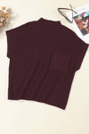 Mineral Red Patch Pocket Ribbed Knit Short Sleeve Sweater-Tops-MomFashion