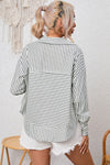 White Striped Thumbhole Drop Shoulder V Neck Top-Tops-MomFashion