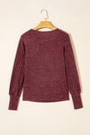 Mineral Red Ribbed Bishop Sleeve Round Neck Top-Tops-MomFashion