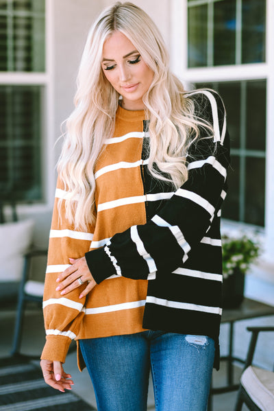 Stripe Oversized Contrast Printed Dropped Shoulder Top-Tops-MomFashion