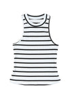 White Striped Print Ribbed O-neck Sleeveless Top-Tops-MomFashion