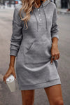 Gray Textured Kangaroo Pocket Drawstring Hooded Mini Dress-Dresses-MomFashion