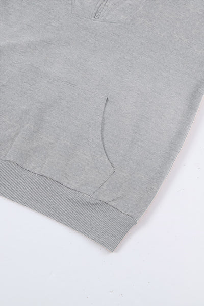 Gray Zipped Funnel Neck Kangaroo Pocket Sweatshirt-Tops-MomFashion