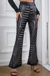 Black Sequin Wide Leg Pants-Bottoms-MomFashion