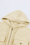 Apricot Flap Pocket Drawstring Hood Zip Up Jacket-Outerwear-MomFashion