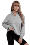 Gray Zipped Funnel Neck Kangaroo Pocket Sweatshirt-Tops-MomFashion