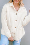 Beige Button-Up Stitching Pocket Raw Hem Shacket-Outerwear-MomFashion