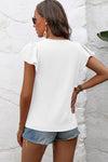 White Solid Color Textured Pleated Flutter Sleeve Blouse-Tops-MomFashion