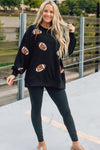 Black Sequin Rugby Graphic Pullover Sweatshirt-Tops-MomFashion