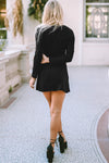 Black Solid Long Sleeve Henley Dress-Dresses-MomFashion