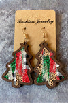 Fiery Red Shade Of Leopard Plaid Christmas Tree Earrings-Accessories-MomFashion