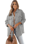 Gray Solid Textured Flap Pocket Buttoned Shacket-Outerwear-MomFashion