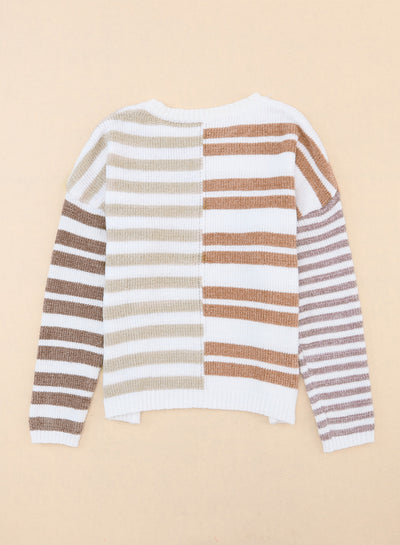 Stripe Blocked Drop Shoulder Slouchy Sweater-Tops-MomFashion