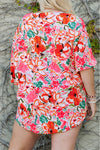 Rose Plus Size Floral Print Kimono Sleeve Shirt-Plus Size-MomFashion