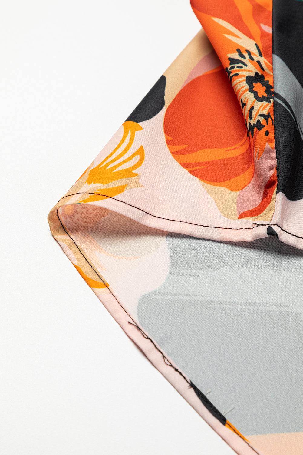 Black Floral Print Mock Neck Blouse-Tops-MomFashion