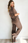 Smoke Gray Solid Color T Shirt 2pcs Wide Leg Pants Set-Two Piece Sets/Pant Sets-MomFashion