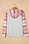 Western Aztec Print Patchwork Double 	Hood Hoodie-Tops-MomFashion