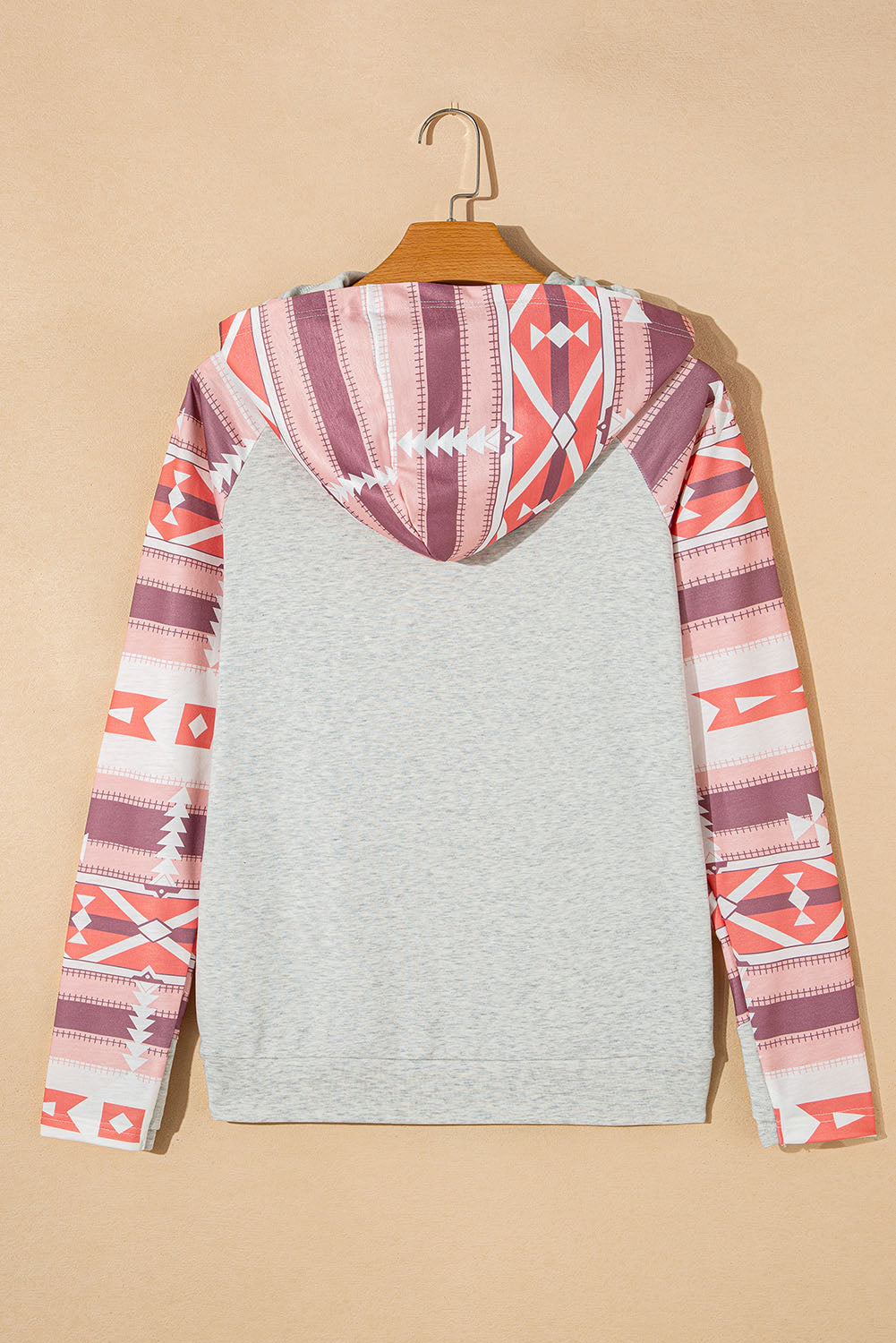 Western Aztec Print Patchwork Double Hood Hoodie-Tops-MomFashion