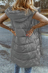 Dark Grey Hooded Long Quilted Vest Coat-Outerwear-MomFashion