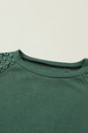 Green Lace Long Sleeve Textured Pullover-Tops-MomFashion