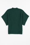 Blackish Green Mock Neck Batwing Short Sleeve Knit Sweater-Tops-MomFashion