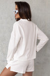 White Ribbed Zipper Sweatshirt and High Waist Shorts Set-Loungewear-MomFashion