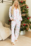 White Christmas Print Lapel Shirt and Pants Sleepwear-Loungewear & Sleepwear/Sleepwear-MomFashion