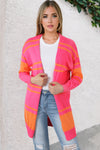 Multicolor Striped Long Sleeve Ribbed Trim Button Cardigan-Tops-MomFashion