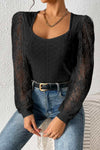 Black Frenchy Contrast Lace Bishop Sleeve Bodysuit-Tops-MomFashion