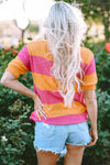 Orange Stripe Color Block Knitted T-shirt Sweater-Tops-MomFashion