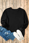 Black Solid O Neck High Low Hem Pullover Sweatshirt-Tops/Sweatshirts & Hoodies-MomFashion