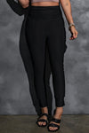 Black High Waist Pleated Pocket Leggings-Bottoms-MomFashion