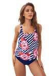 Blue Floral Printed Lined Tankini Swimsuit-Swimwear-MomFashion